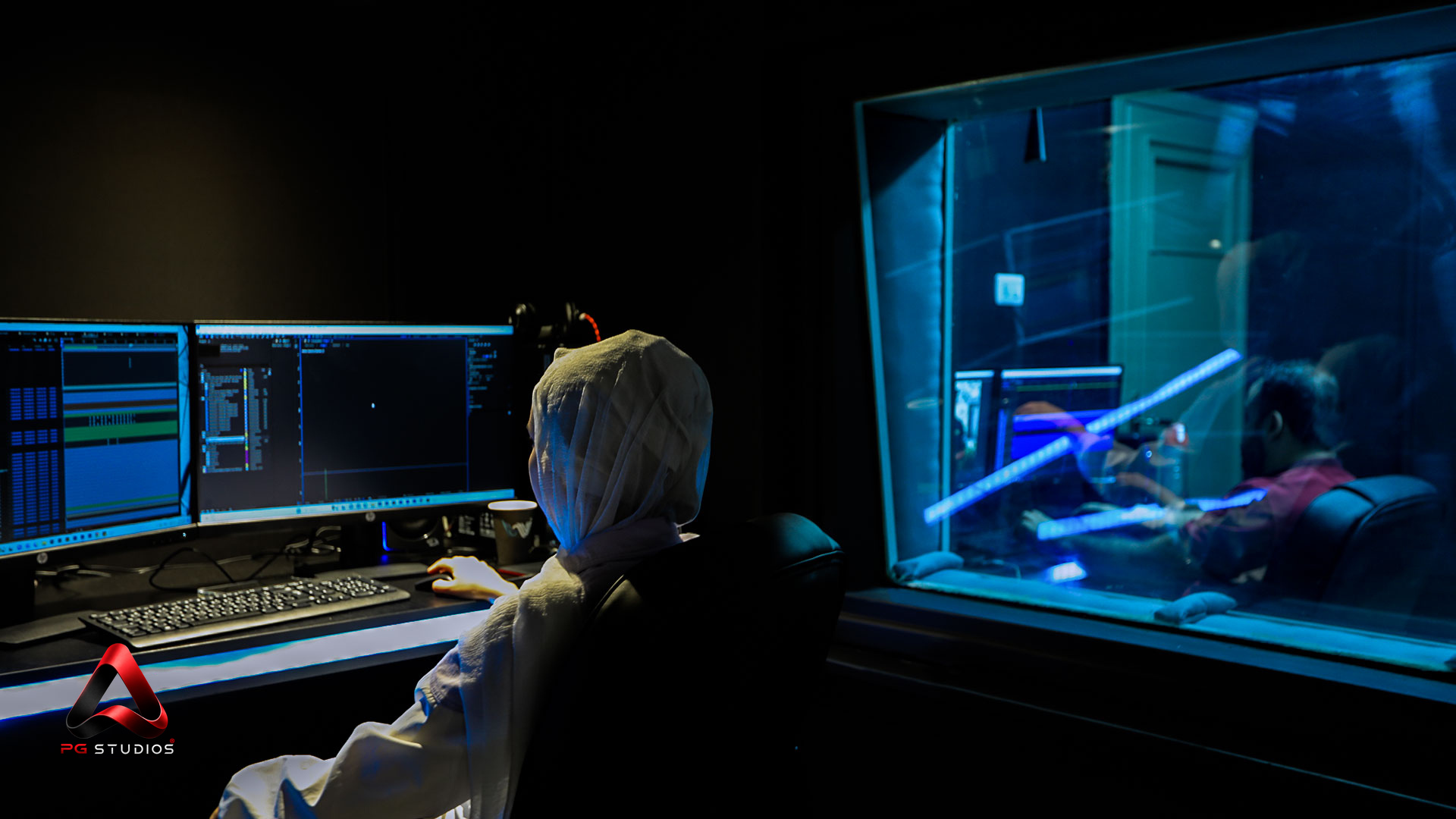 Post-production work in the PG Studios control room